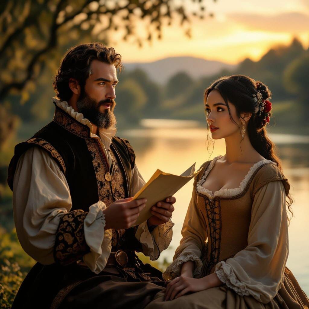 Poet Luís de Camões Recites to Dinamene at Sunset