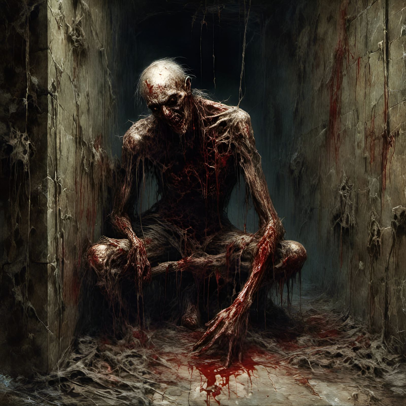 Rotting Zombie in Crypt, Macabre Horror Scene