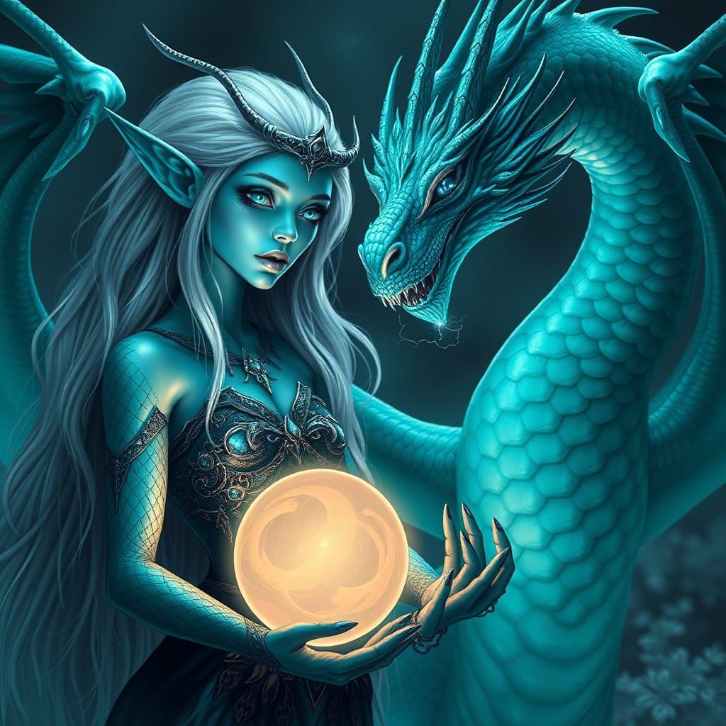 Alien Oracle with Dragon in Sci-Fi Style