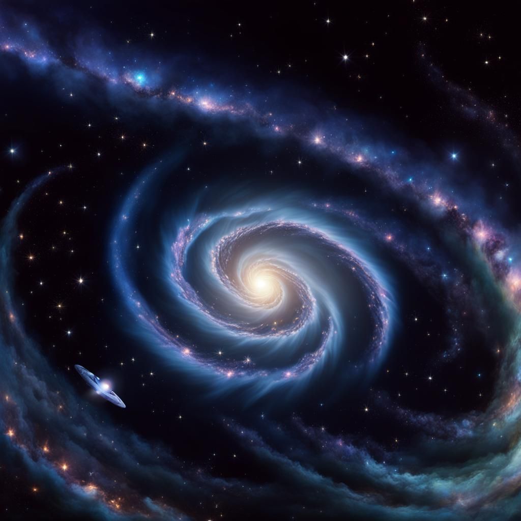 Hyperrealistic Starship in Space with Colorful Nebula