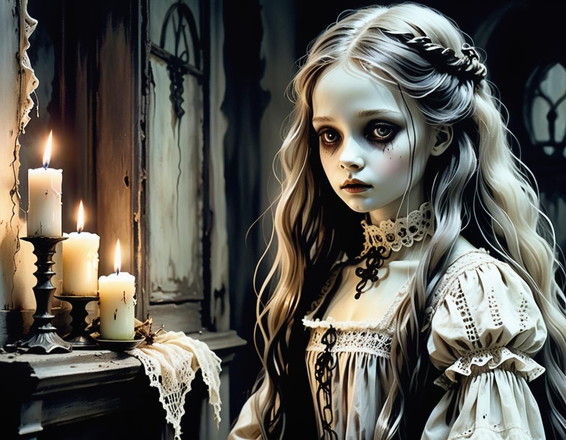 Dark Fantasy Woman in Abandoned Nursery