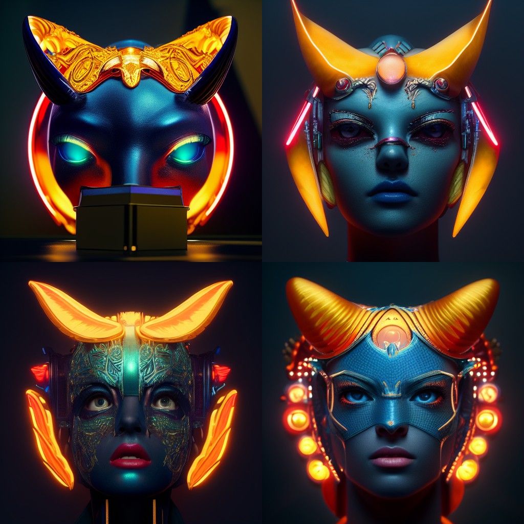Neonpunk Portrait with Emerald Breastplate in 3D