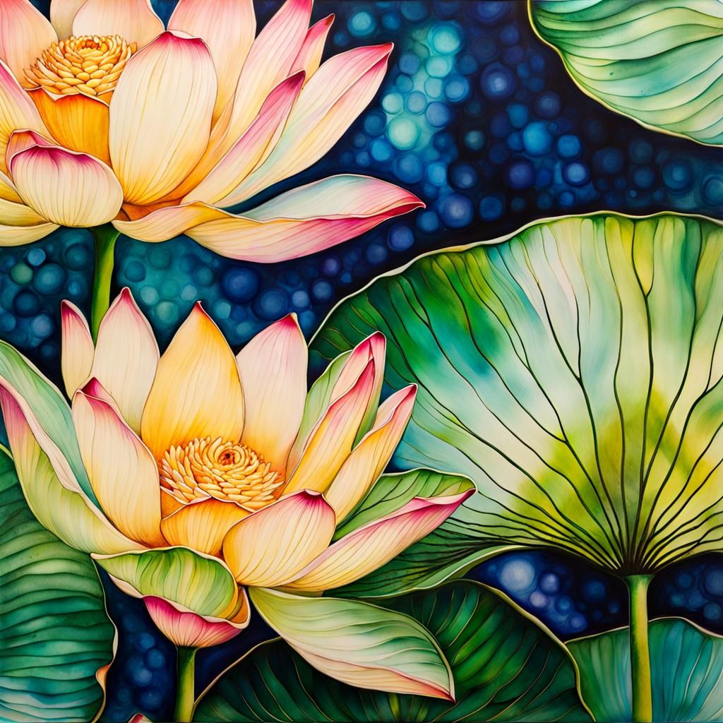 Lotus Flower in Encaustic Alcohol Ink Style