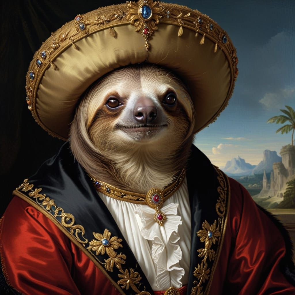 Lazy sloth king baroque portrait