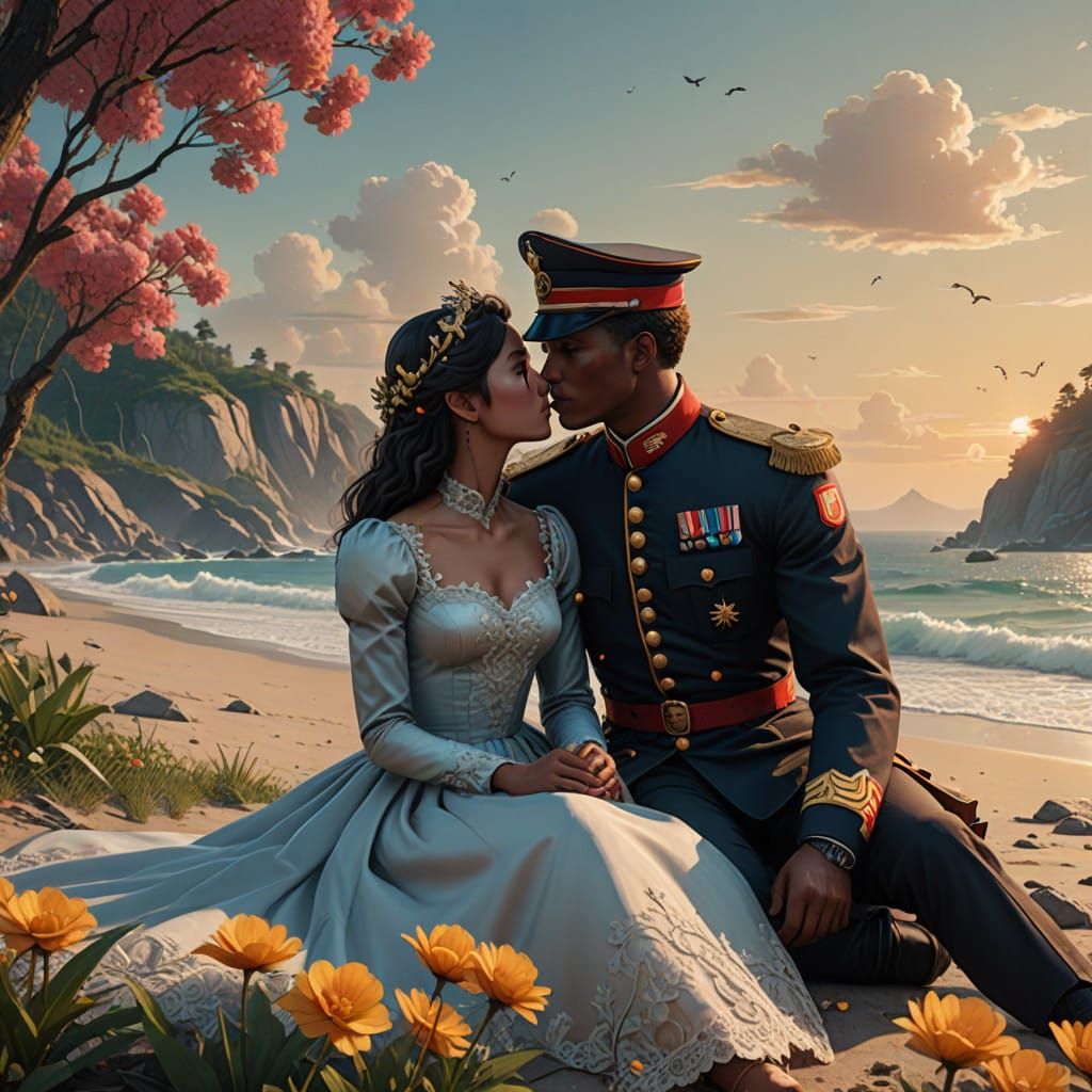 Italian Carabiniere and Princess Share a Romantic Sunset Kis...
