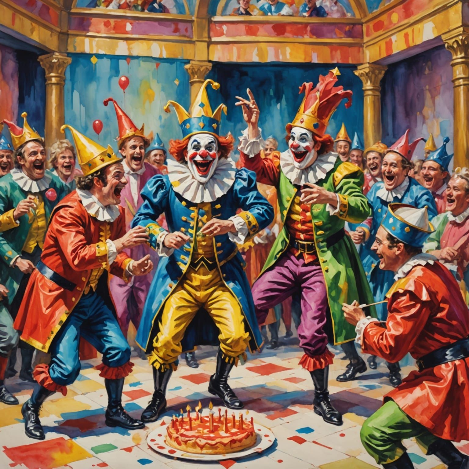 Epic Court Jester Prankster in Gouache Masterpiece