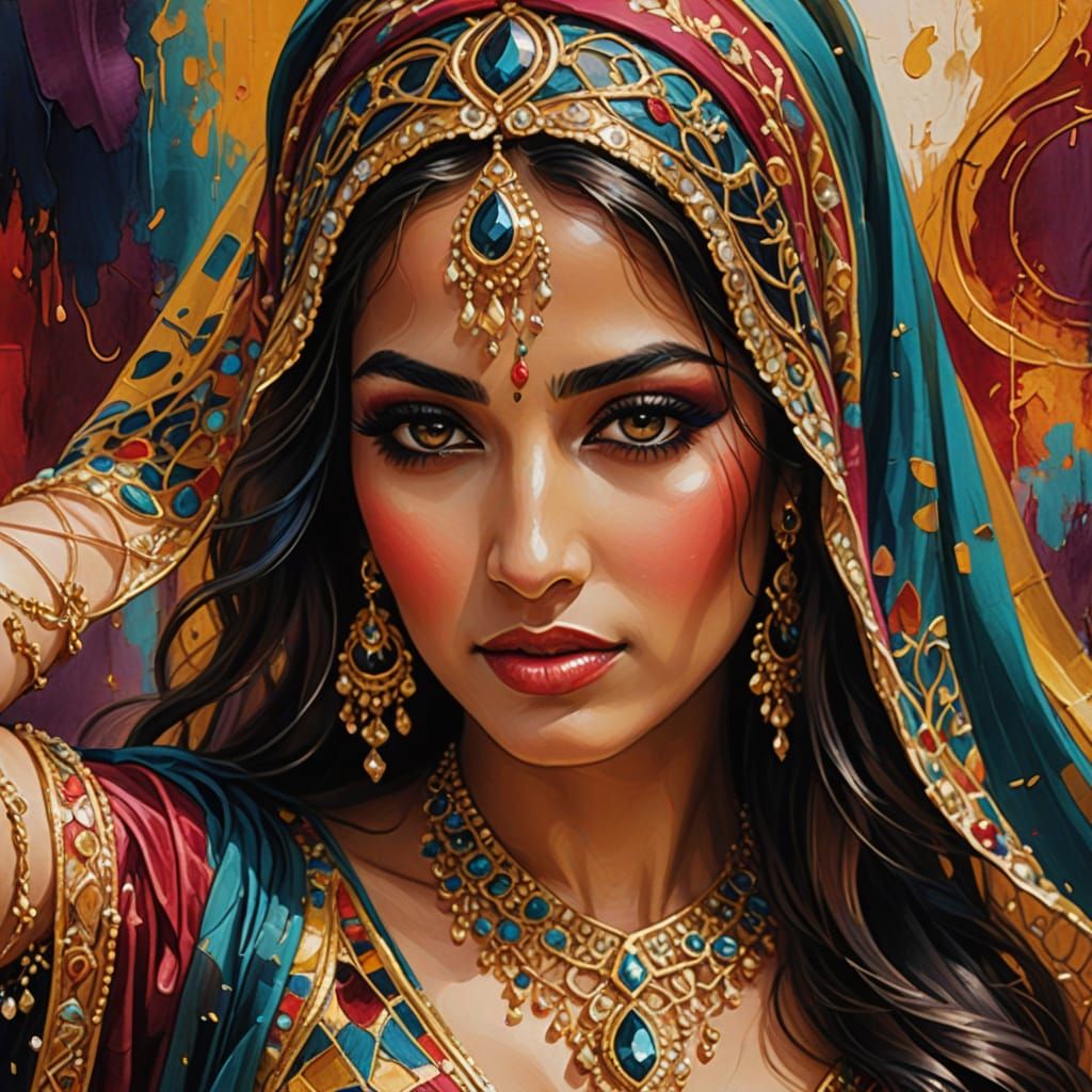Arabic Belly Dancer in Vibrant Oil Splash Art Style
