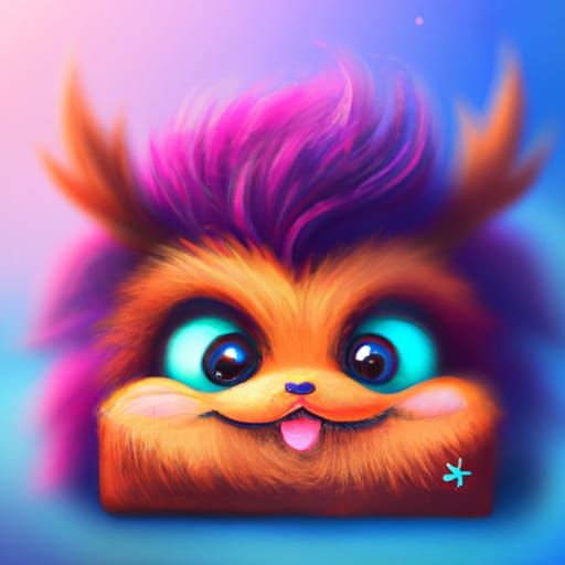 Adorable Fluffy Baby Monster Portrait in Digital Art