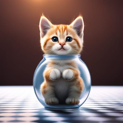 Kitten Contained: Hyperdetailed 3D Shading in Glass Bottle