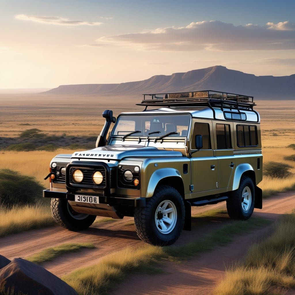 Land Rover Defender in a Serengeti Sunset Scene, in Concept...