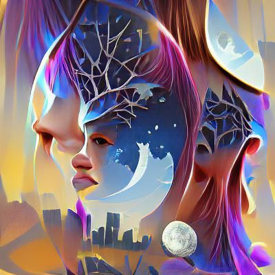 Fairy Knight with Geometric Moon, Modern Art