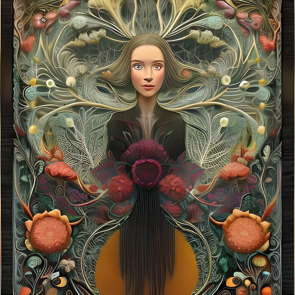 Girl with Flowers: Intricate Botanical Art