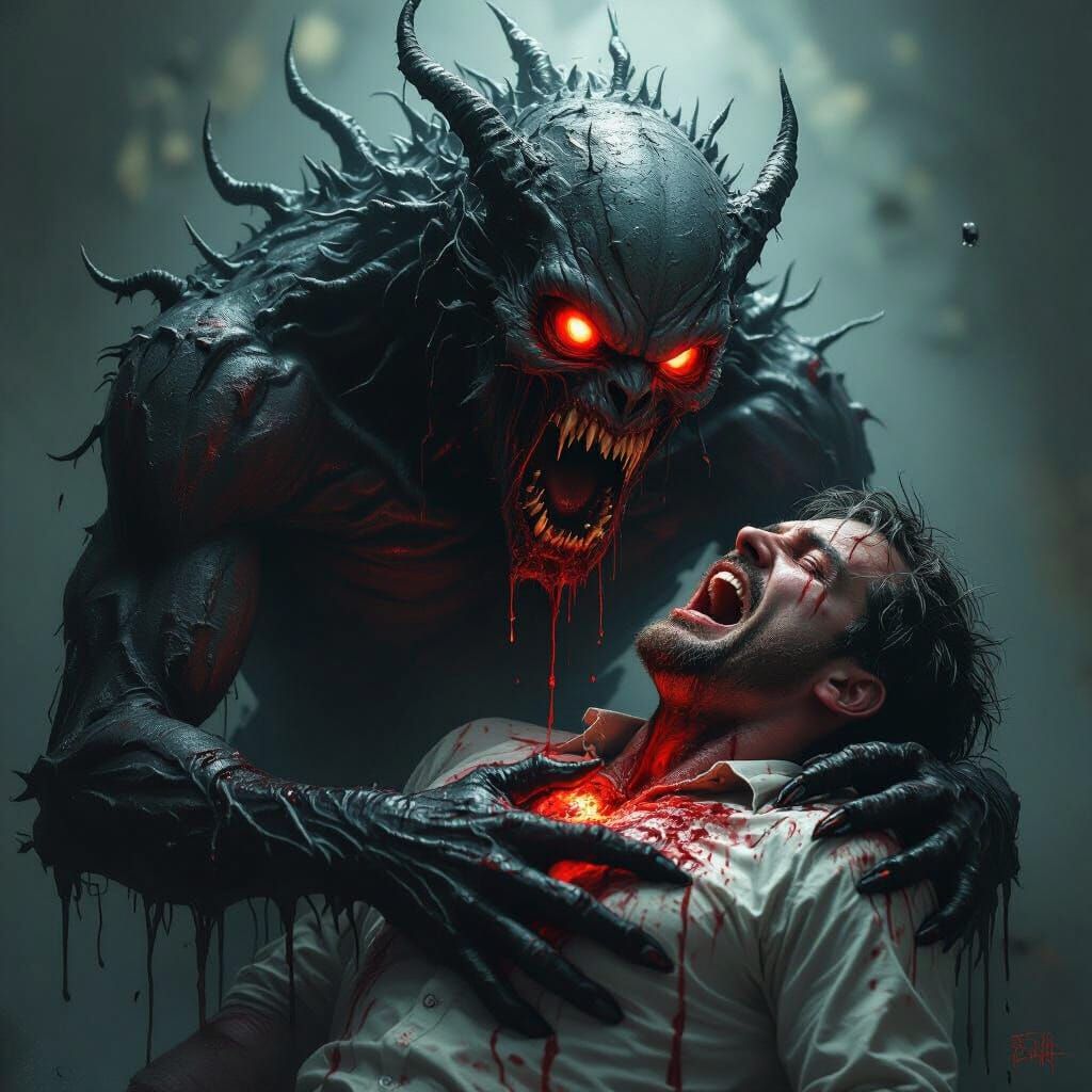 Grotesque Monster Rips Heart Out in Gothic Horror Style