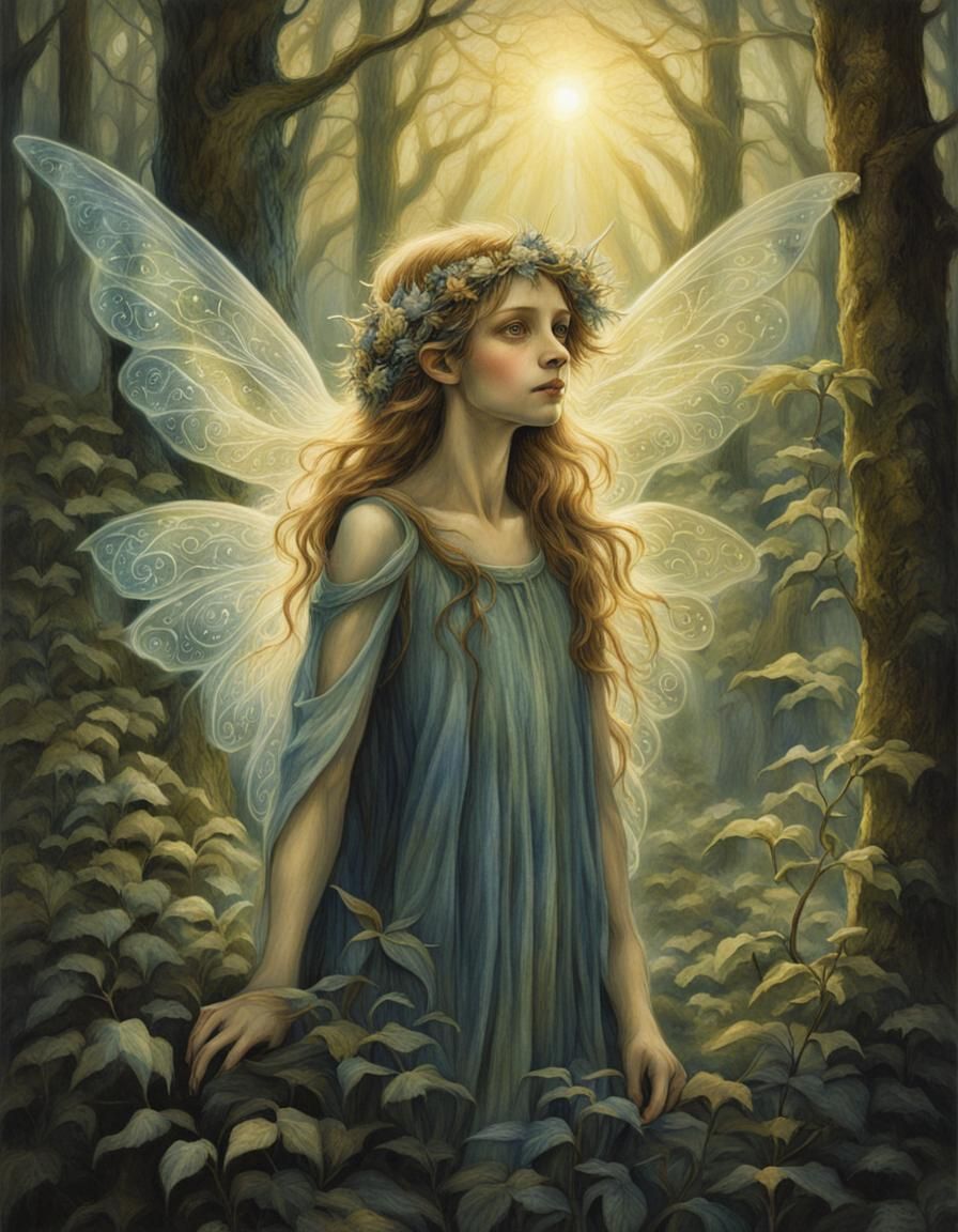 Pixie in Whimsical Forest, Mythic Realism