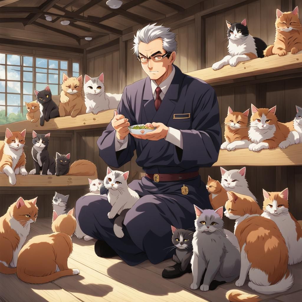 Toji Fushiguro at a Cat Shelter: Anime Style
