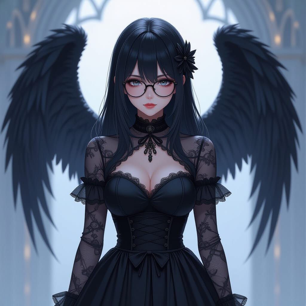Ethereal Japanese Woman with Angel Wings, in 3D Anime Art