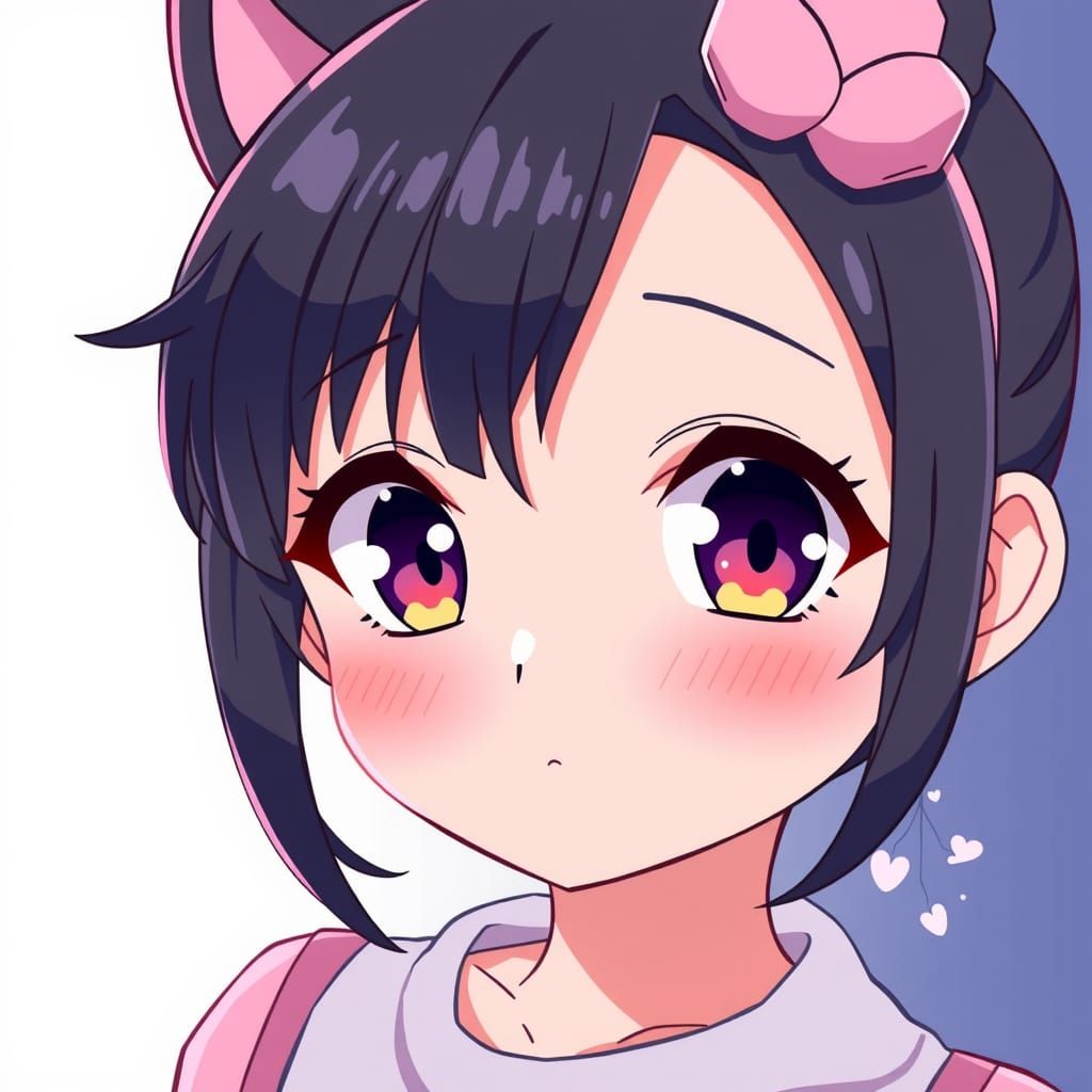 Kawaii Anime Character with Glistening Eyes in Pastel Colors