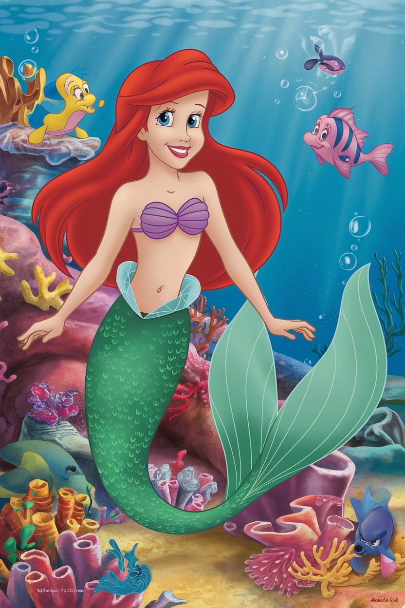 Ariel, the Little Mermaid in Coral Reef
