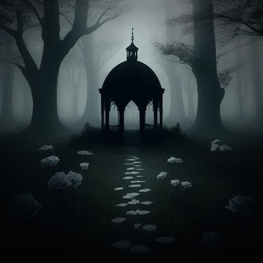 Bone Gazebo with Roses in Gothic Moonlight