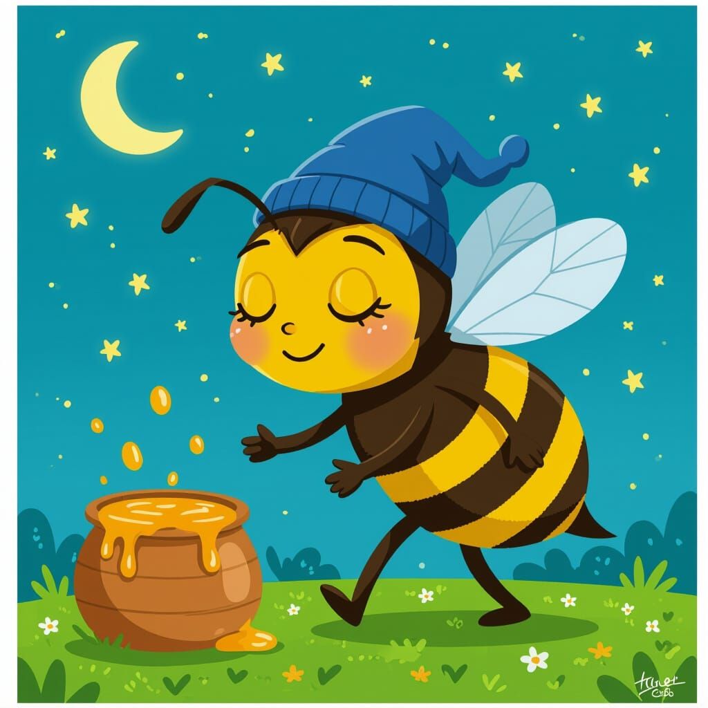 Cartoon Sleepwalking Bee Dreams of Honey