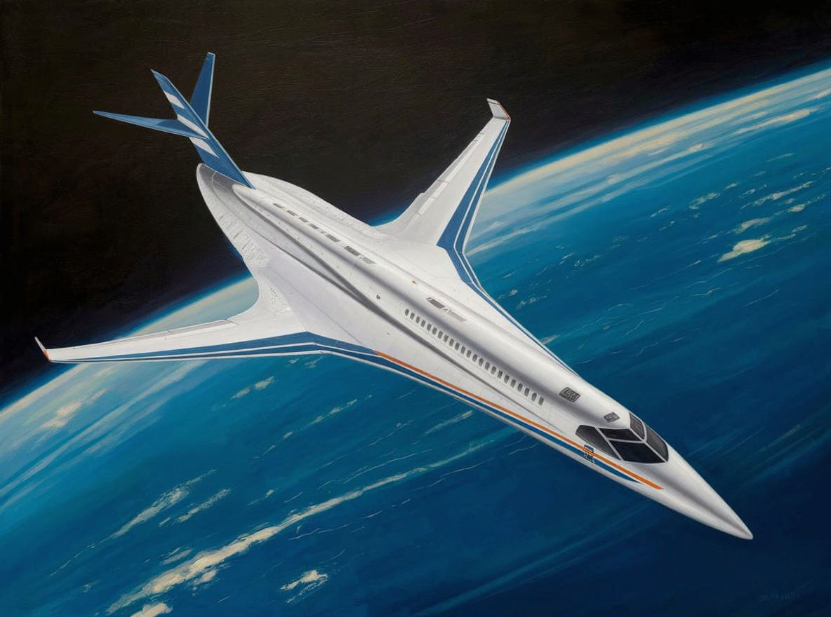 Futuristic Hypersonic Airliner Soaring in Aviation Art Style