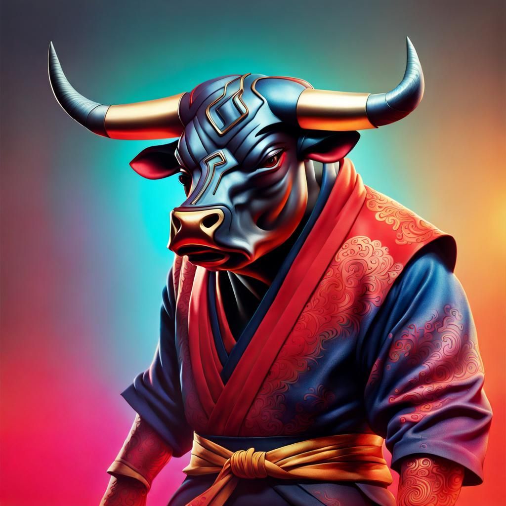 Hyperrealistic Ninja Bull Splash Art