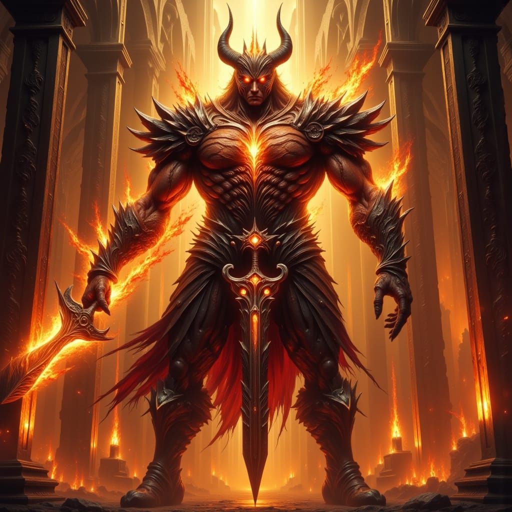 Fiery Warrior in Mythic Architecture