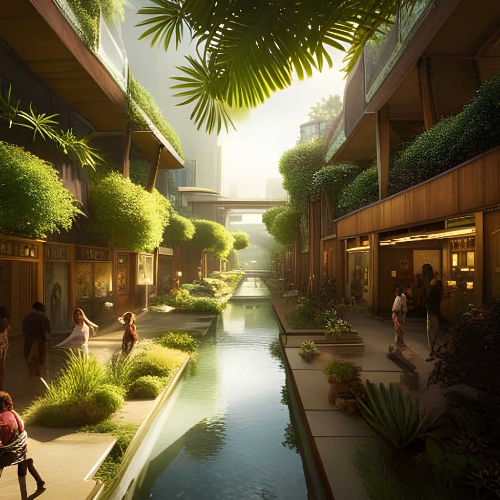 La Eco Village Central Walk: Cyberpunk Urban Fantasy