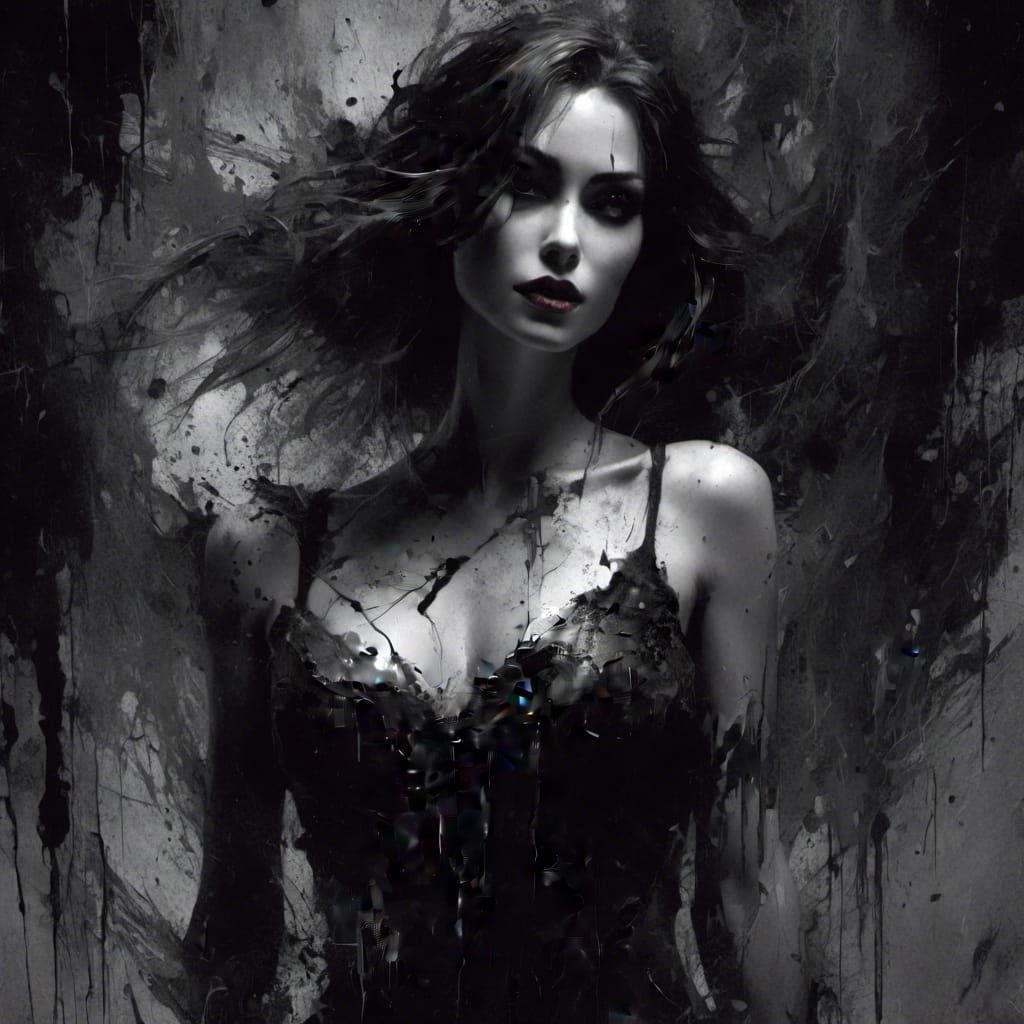 Noir Portrait of Anna Marie (Rogue) in Ink Style