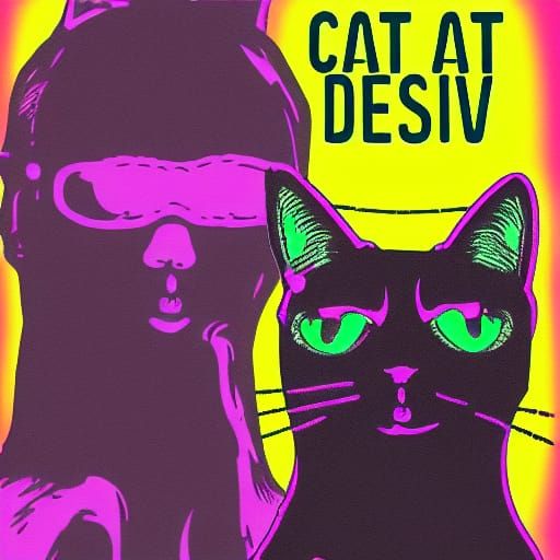 Synthwave Cat in Neon Retro Style