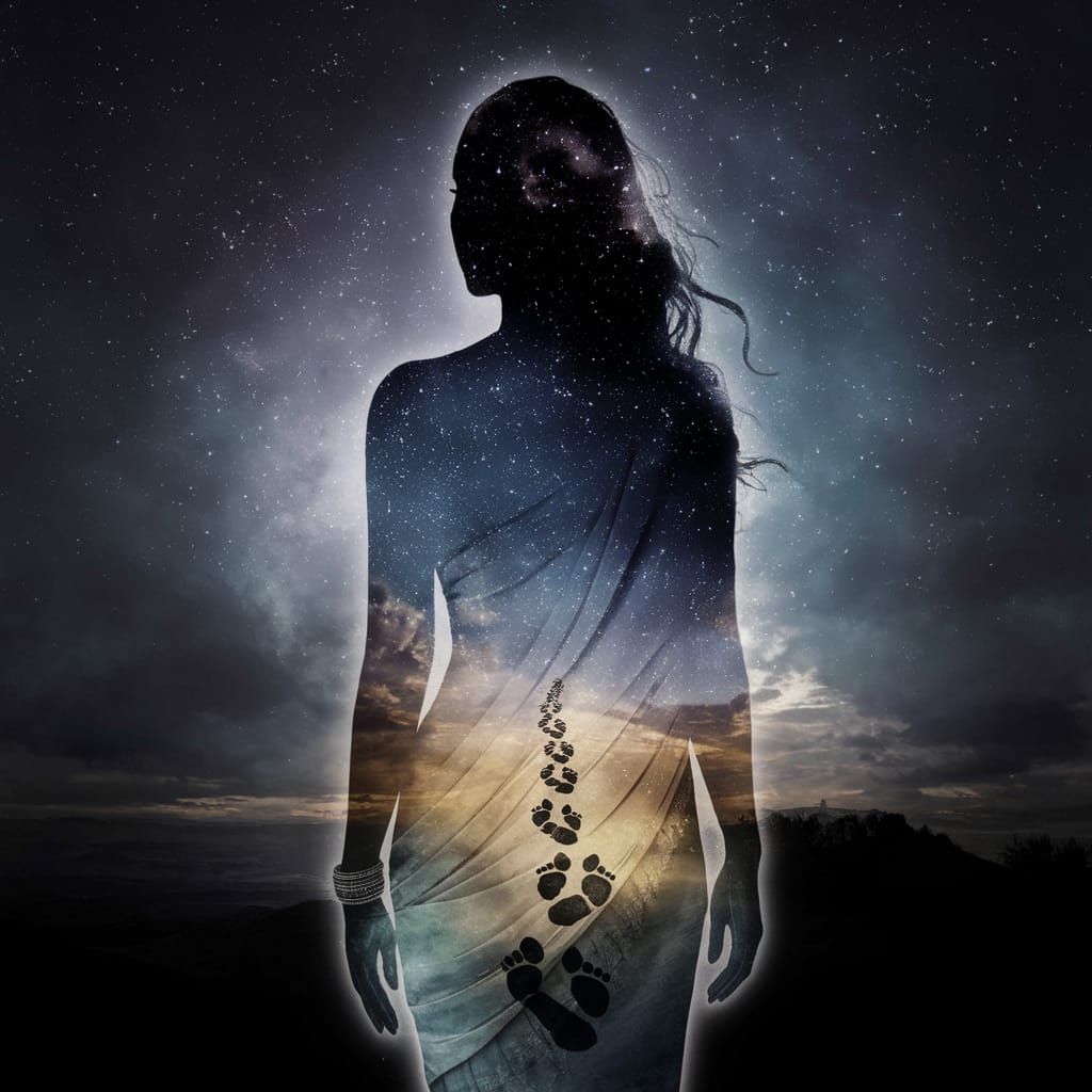 South Asian Woman Silhouette Filled with Starry Path
