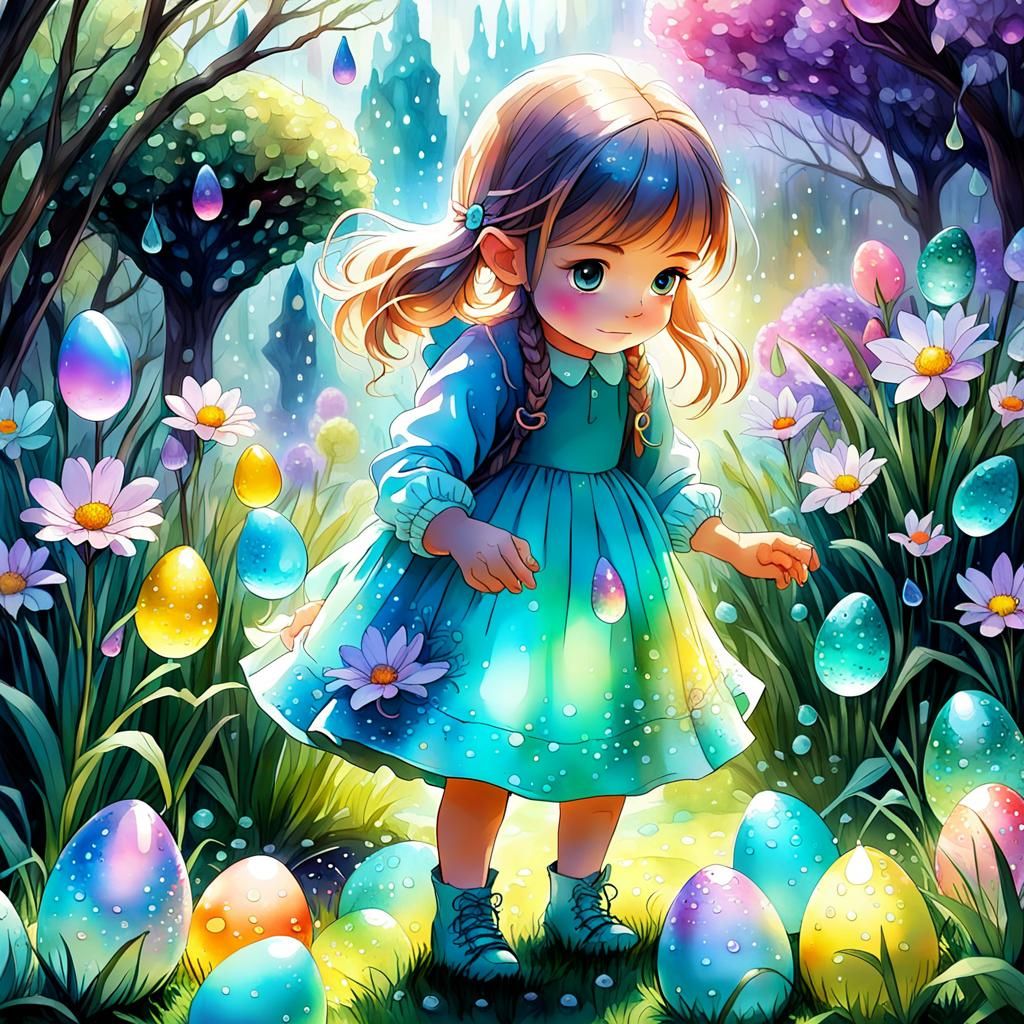 Cute Girl's Easter Egg Hunt: Pastel Alcohol Ink Art