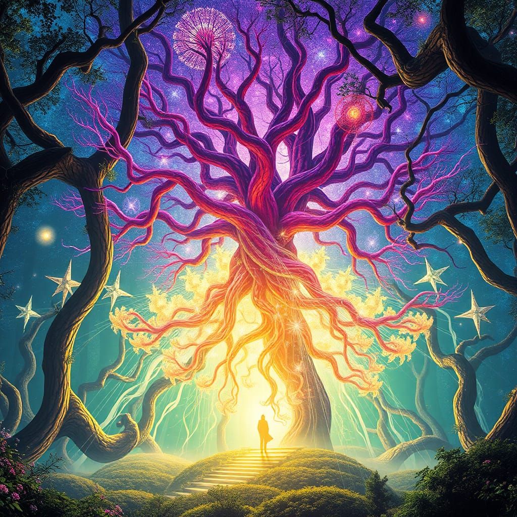 Zero-Gravity Synthbrain Forest in Surreal Style