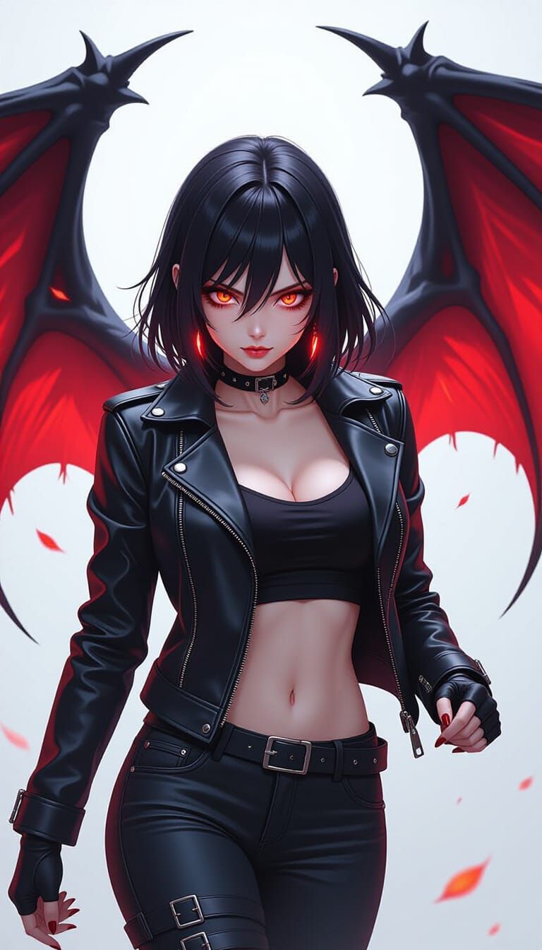 Anime-Style Demon Character in Dark Fantasy World