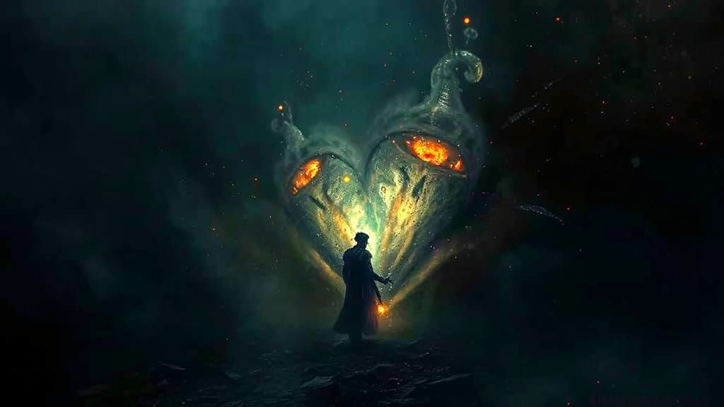 Metallic Heart: A Dark Horror Illustration