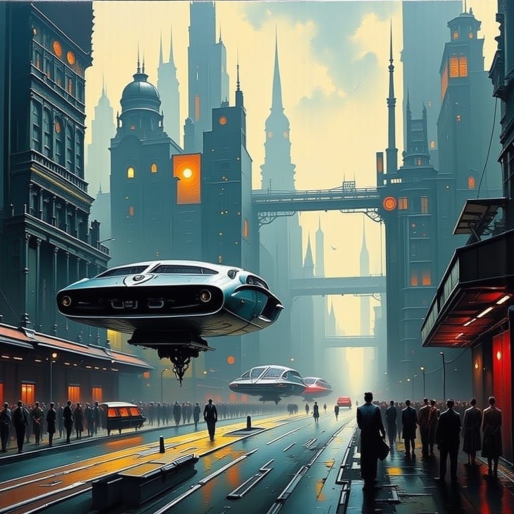 Futuristic Cityscape with Flying Cars