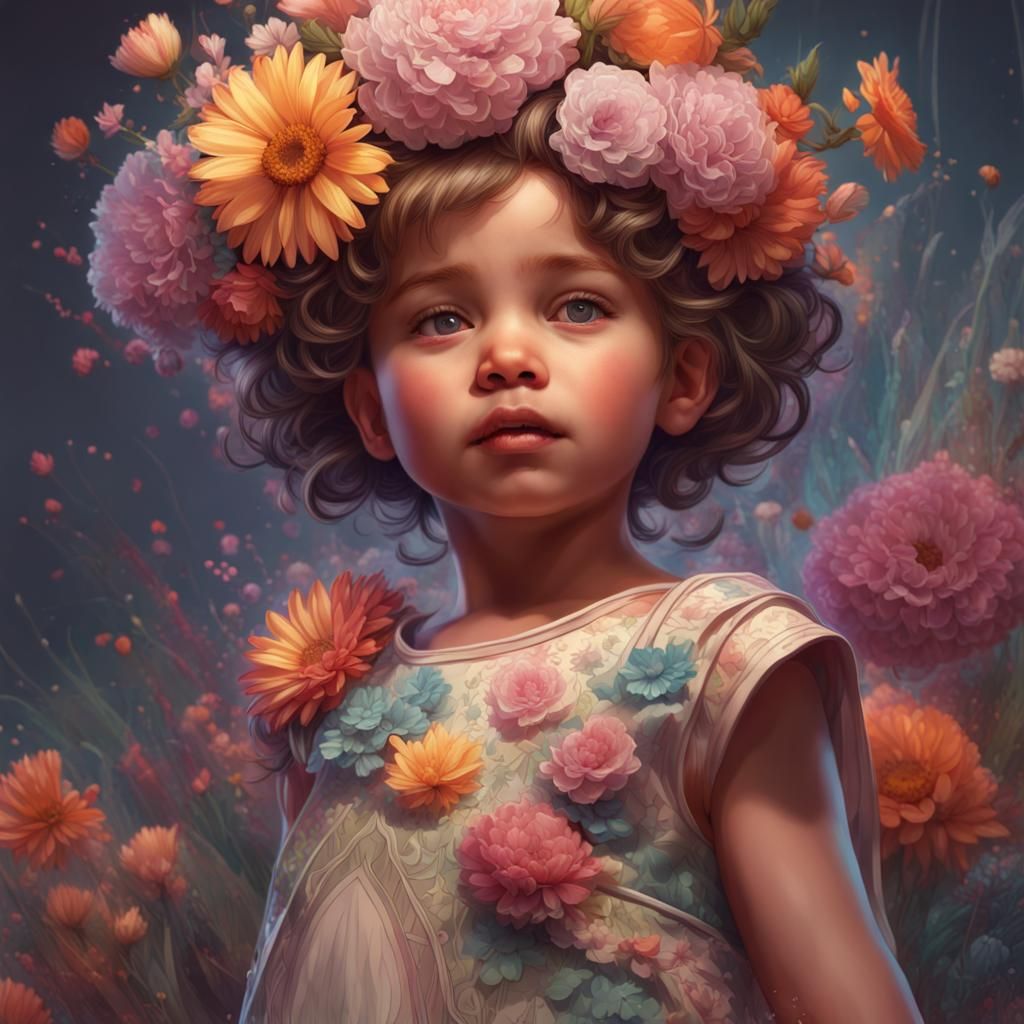 Toddler in Floral Dress: Hyperdetailed Concept Art