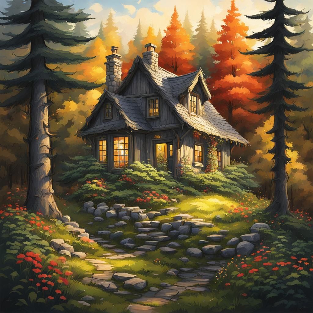 Idyllic Cottagecore Forest Scene