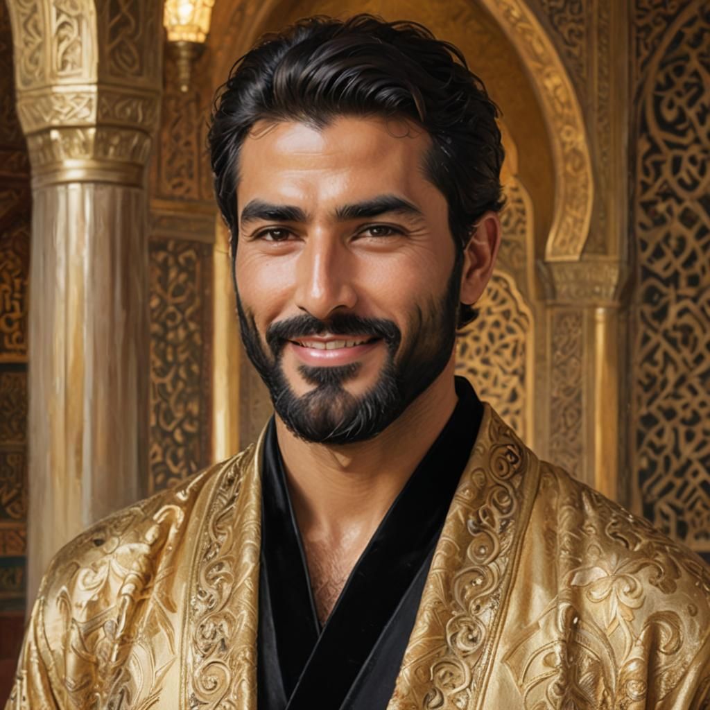 Bearded Man in Mosque: Impressionist Oil Painting