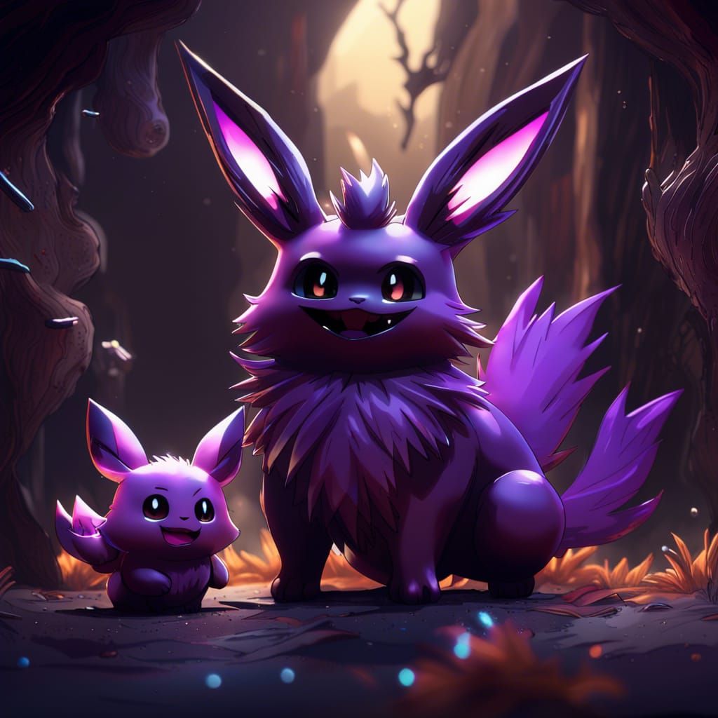 Eevee and Gengar: Happy Together in Detailed Painting