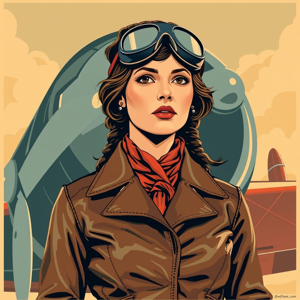 Vintage Airplane and Pilot in Art Deco Style