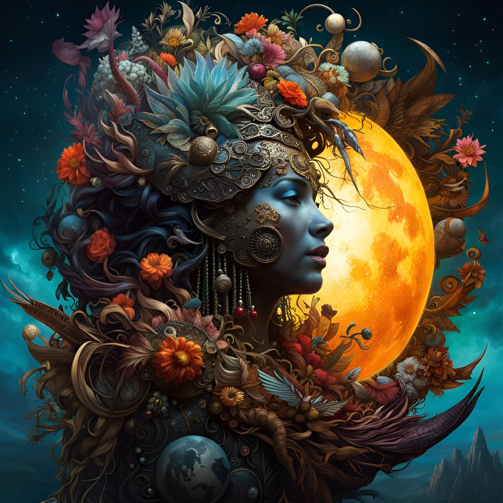 Sun, Moon, and Earth Fantasy Artwork