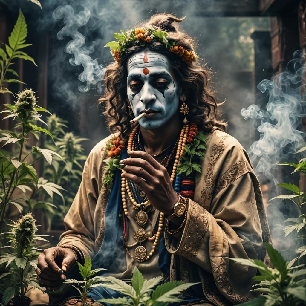Hare Krishna Smokes Marijuana: Hyperrealistic Image