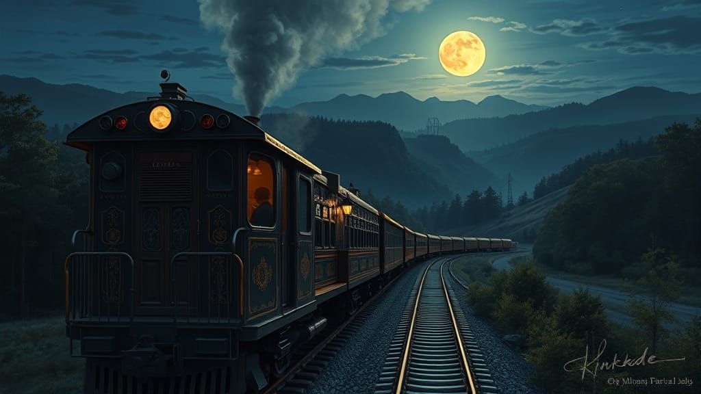 Midnight Train Through Georgia Hills Under Full Moon