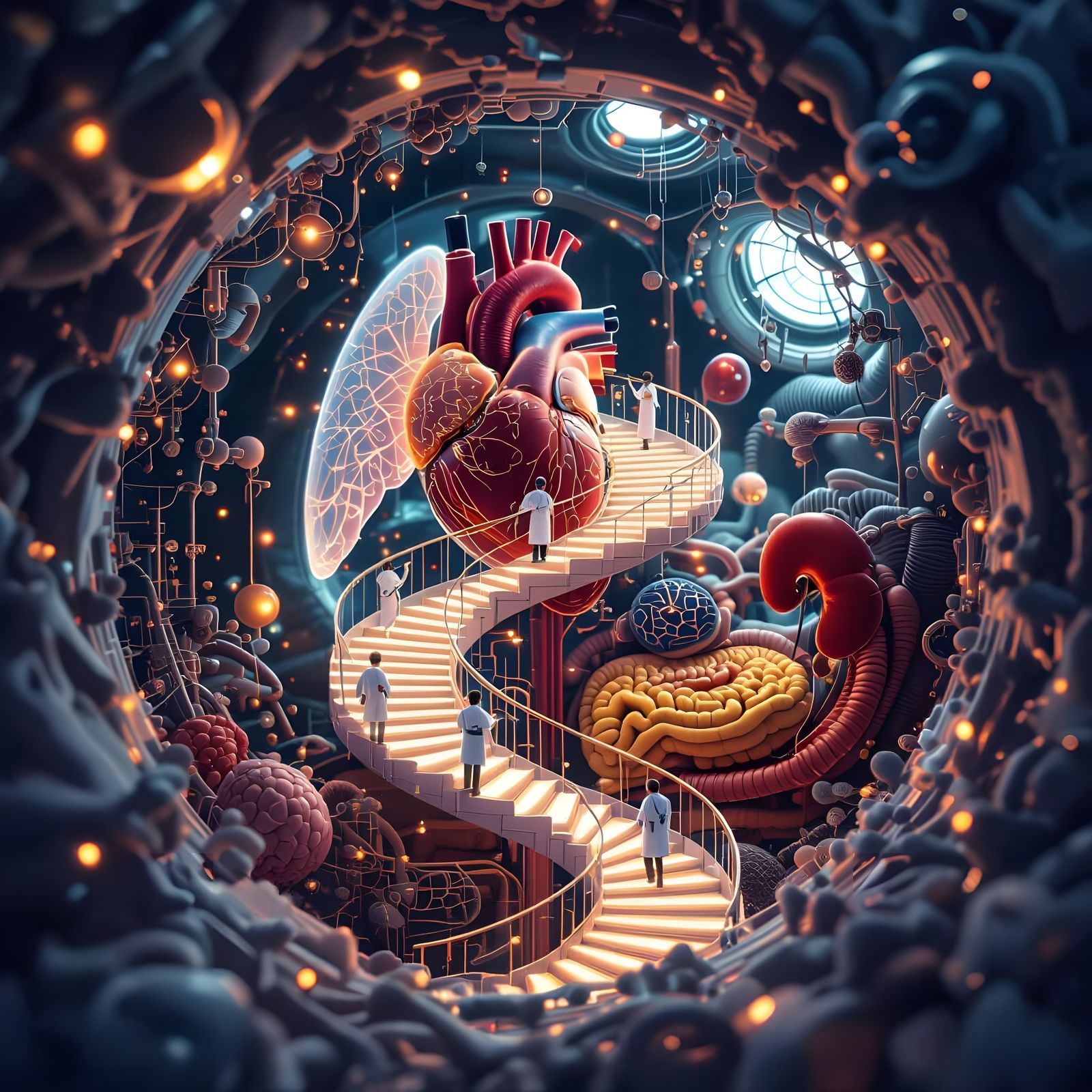 Internal Human Body Maze With Luminous Pathways