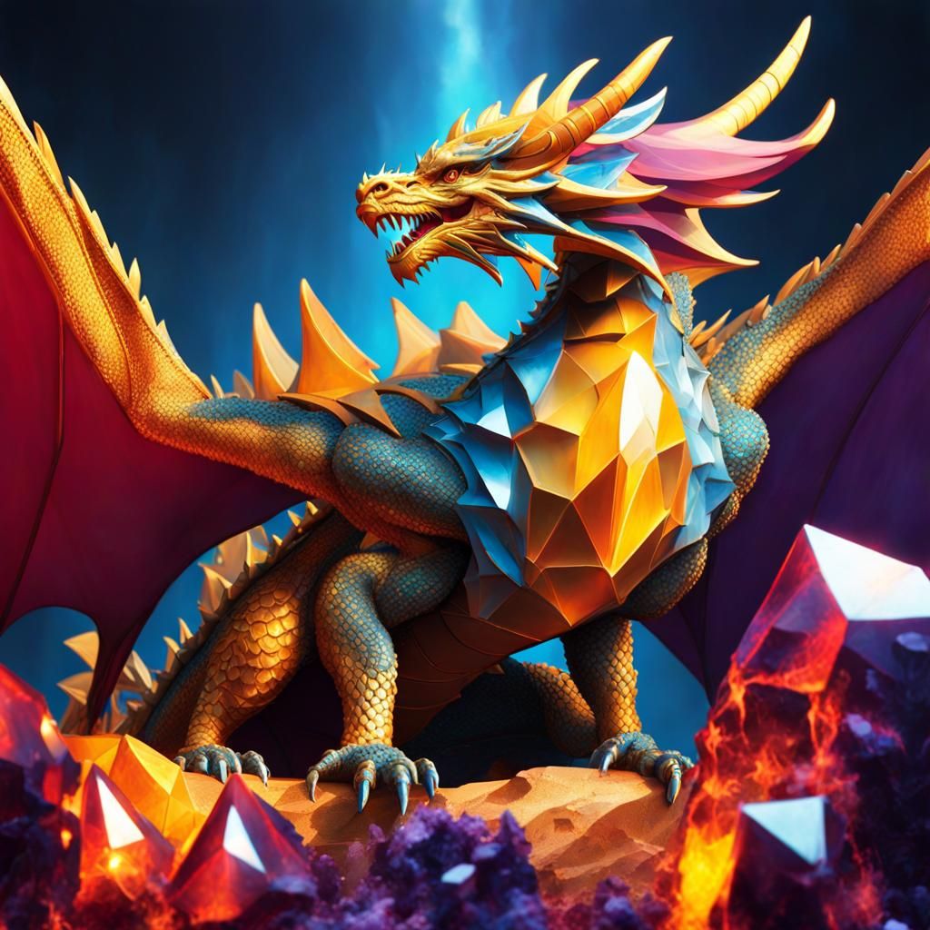 Epic Crystal Dragon in Cubist Dark Fantasy Style