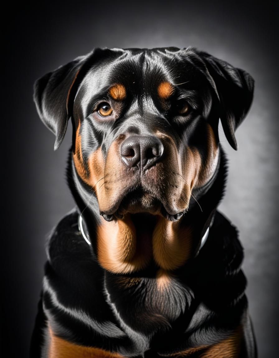 Calm Rottweiler Portrait in Black and White