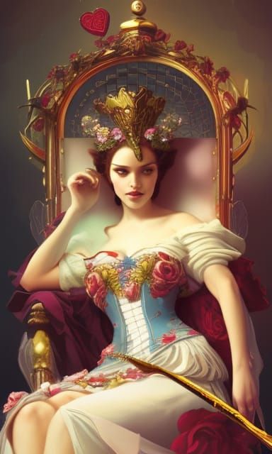Baroque Queen of Hearts Portrait on Throne