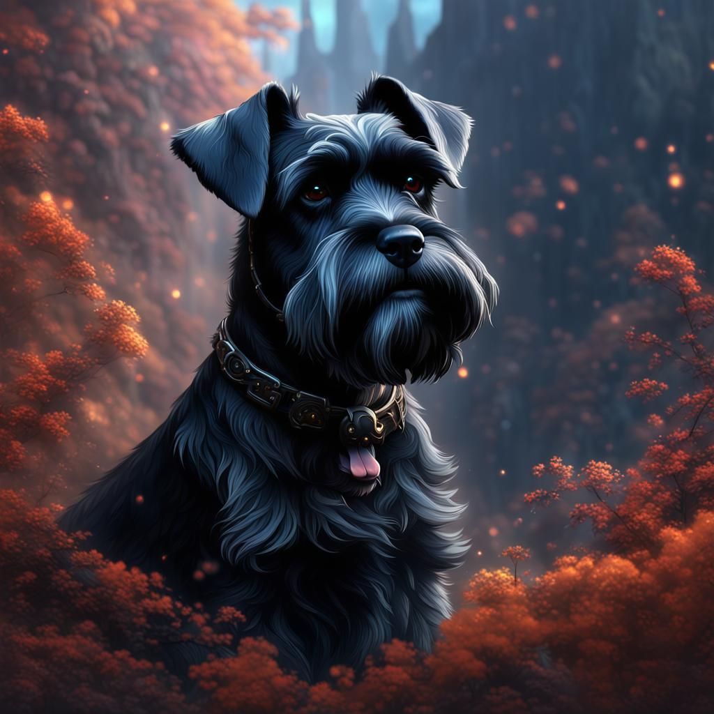 Fantastical Black Schnauzer in Detailed Matte Painting