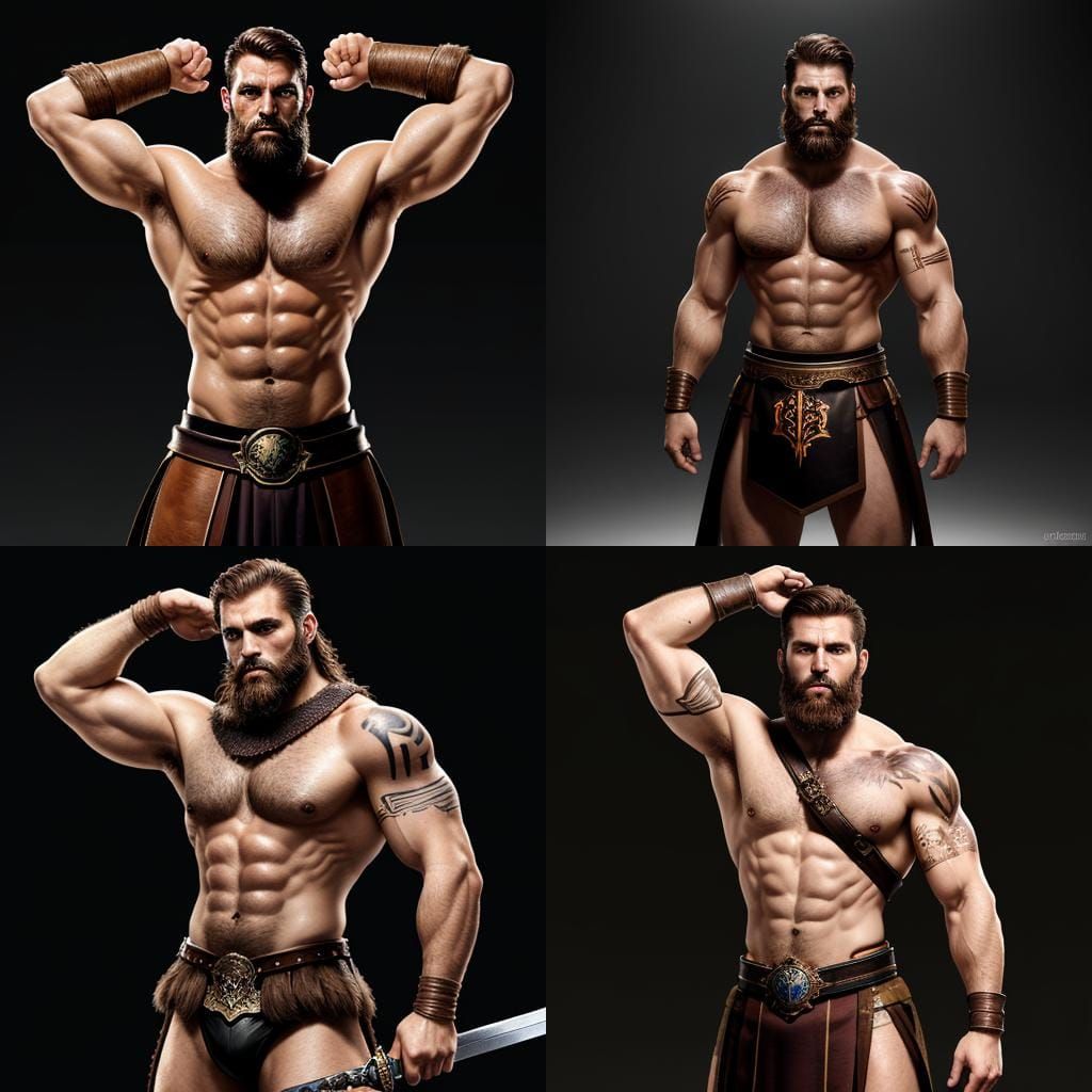 Gladiator in Arena with Sword, Muscular Physique